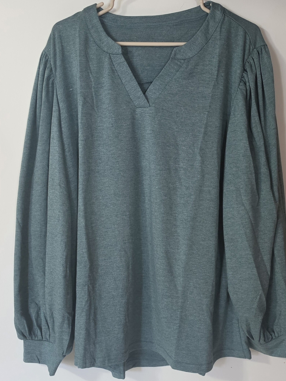2X Eytino Long Sleeve Teal Puff-Sleeve V-Neck Top